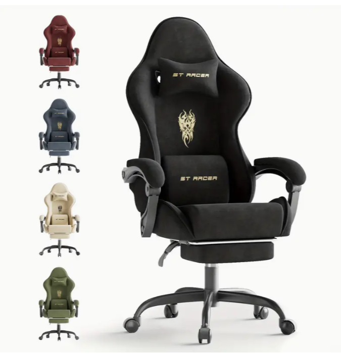 STRACER Velvet Gaming Chair — Footrest, High Back, Headrest Massage Lumbar (Reclining)